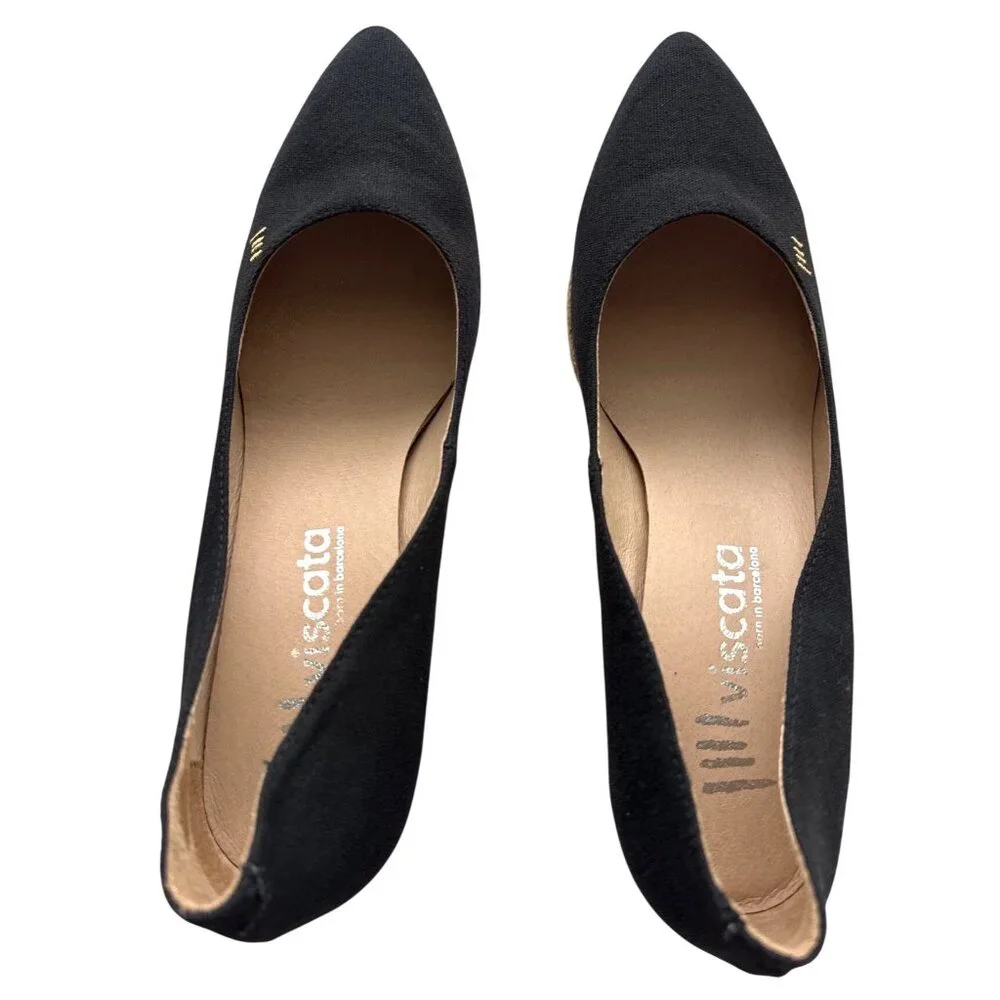 Viscata Black Espadrille Wedges Canvas Upper Pointed Toe Made In Spain Size 11.5